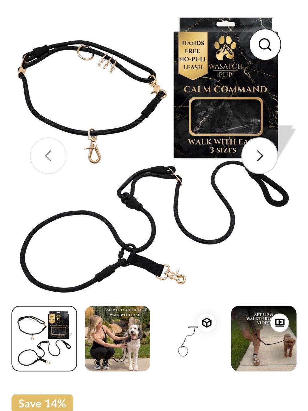 Calm command hands free no pull leash medium
